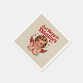 ちょうど待っているバレンタインのレトロベビーキューピッド愛 スタンダードカクテルナプキン (角)