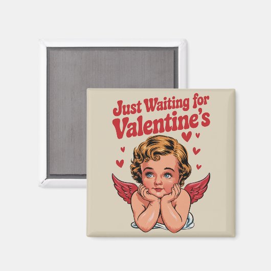 ちょうど待っているバレンタインのレトロベビーキューピッド愛 マグネット (正面/裏面)