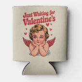 ちょうど待っているバレンタインのレトロベビーキューピッド愛 缶クーラー (正面)