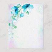 ちょうど愛の青いティール（緑がかった色）花の予算の結婚式の招待 (裏面)