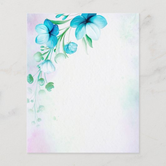 ちょうど愛の青いティール（緑がかった色）花の予算の結婚式の招待 (裏面)