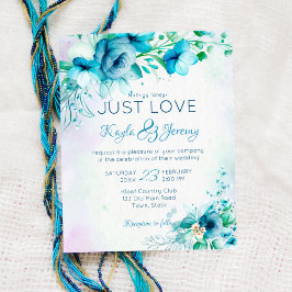 ちょうど愛の青いティール（緑がかった色）花の予算の結婚式の招待