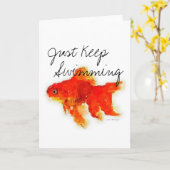 "ちょうど水泳"の金魚の挨拶状保って下さい カード (黄色い花)