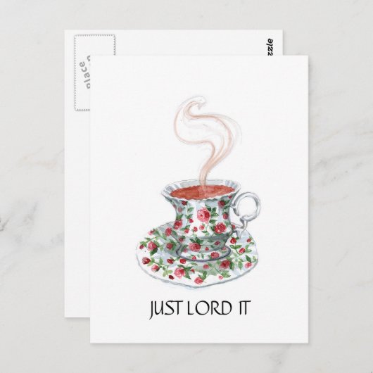 ちょうど神よ、紅茶スローガン、ヴィンテージ・ティーカップの薔薇よ ポストカード (正面/裏面)