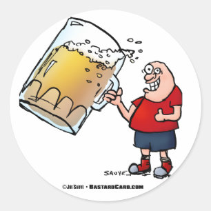 ちょうど1つの大きいビールを持つおもしろいな人 ラウンドシール