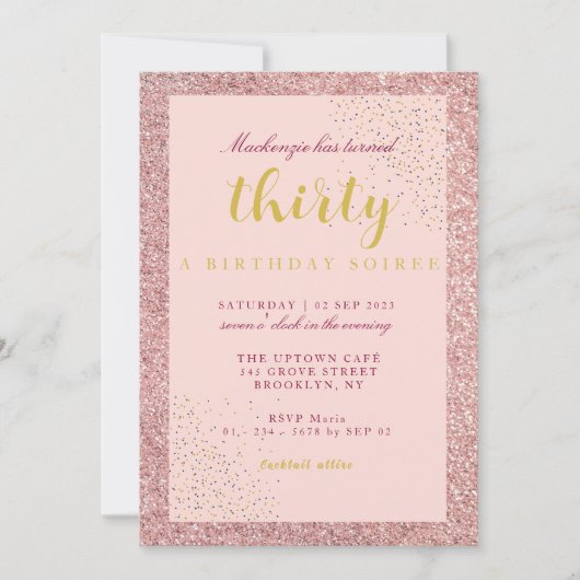 ちょうど30ピンクのグリッターA誕生日Soiree 招待状 (正面)