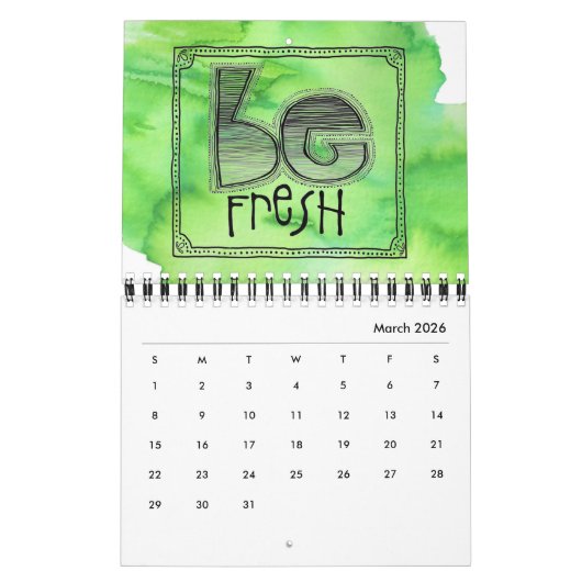 "ちょうど"ワイヤー行きの芸術のカレンダーの2ページがあって下さい カレンダー (3月 2026)