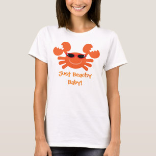 ちょうどBeachyベビー! サングラスを持つオレンジカニ Tシャツ