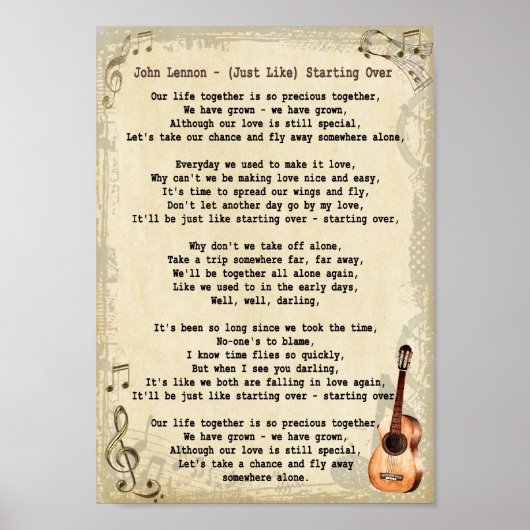 ちょうどSong歌詞の上から開始するヴィンテージプリント ポスター (正面)