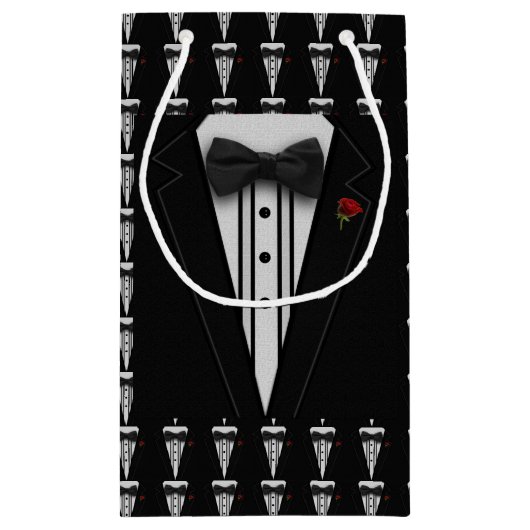 ちょうネクタイが付いている黒いタキシード スモールペーパーバッグ (裏面)