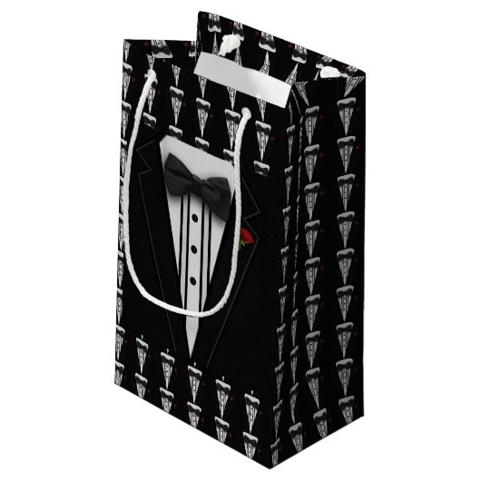 ちょうネクタイが付いている黒いタキシード スモールペーパーバッグ (裏面アングル)