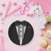 ちょうネクタイが付いている黒いタキシード ペーパープレート (パーティー)