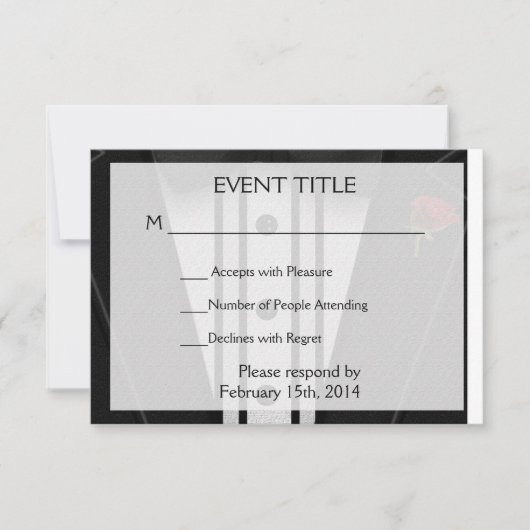 ちょうネクタイが付いている黒いタキシード 出欠カード (正面)