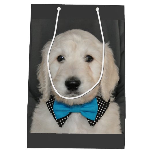 ちょうネクタイのギフトバッグのGoldendoodleの子犬 ミディアムペーパーバッグ (裏面)