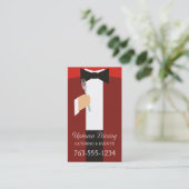 ちょうネクタイのタキシードのフォークのシェフのケイタリングビジネスカード 名刺 (スタンド正面)