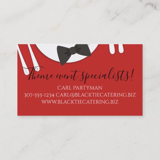 ちょうネクタイのディナー用大皿のシェフのケイタリングビジネスカード 名刺 (裏面)