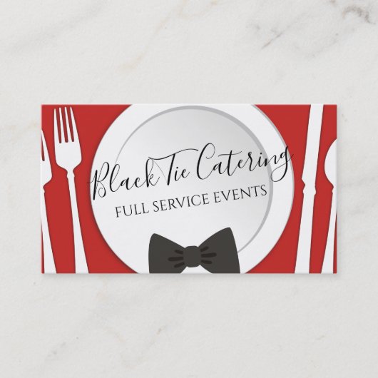ちょうネクタイのディナー用大皿のシェフのケイタリングビジネスカード 名刺 (正面)