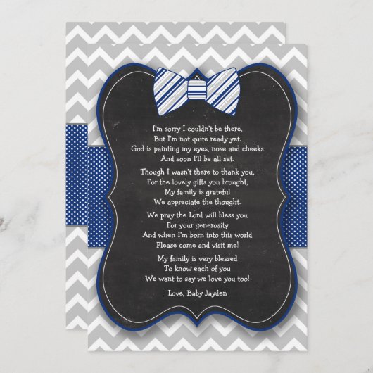 ちょうネクタイのベビーシャワーは詩が付いているノート感謝していしています サンキューカード (正面/裏面)