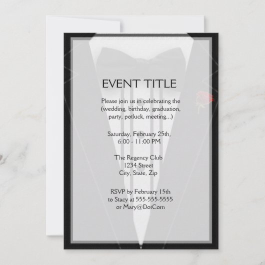 ちょうネクタイのモノグラムが付いているタキシード 招待状 (正面)