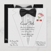 ちょうネクタイのモノグラムが付いている白いタキシード 招待状 (正面/裏面)