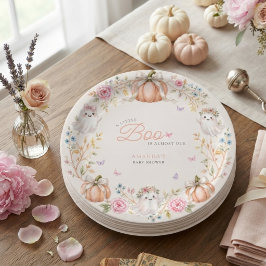 ちょっとしたお化けのかわいいピンクの10月のベビーシャワー ペーパープレート