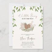 ちょっとしたウサギの女の子のベビーシャワーのグリーン 招待状 (正面)