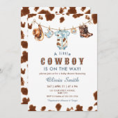 ちょっとしたカウボーイのウェスタンスタイルのベビーシャワーのお知らせ 招待状 (正面/裏面)