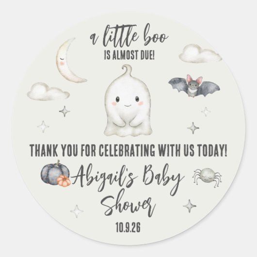 ちょっとしたブーが来たぞ！ハロウィーンの赤ちゃんシャワー ラウンドシール (正面)