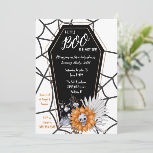 ちょっとしたブーが来たぞ!ハロウィーンの赤ちゃんシャワー 招待状 (スタンド正面)