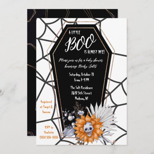 ちょっとしたブーが来たぞ!ハロウィーンの赤ちゃんシャワー 招待状 (正面/裏面)