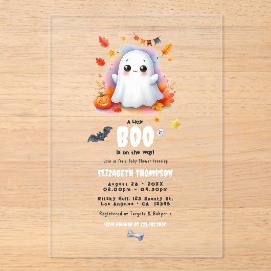 「ちょっとしたブーが行き着いている」ハロウィーンの赤ちゃんシャワー アクリル招待状 (正面)