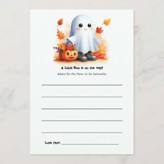 「ちょっとしたブーが行き着いている」ハロウィーンの赤ちゃんシャワー アドバイスカード (正面)