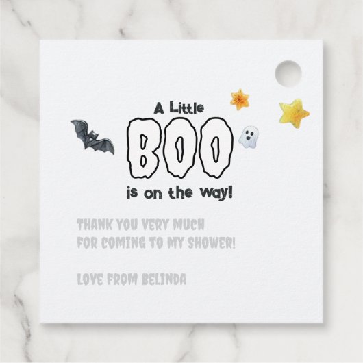 「ちょっとしたブーが行き着いている」ハロウィーンの赤ちゃんシャワー フェイバータグ (裏面)