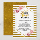 ちょっとしたミス・ワンダフル 1歳の誕生日 ゴールドグリッター 招待状 (正面/裏面)