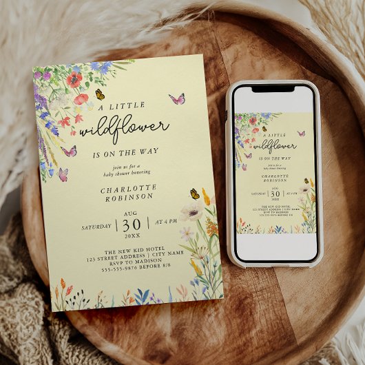 ちょっとしたワイルドフラワーガールベイビーシャワー 招待状