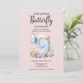ちょっとした蝶の9歳の誕生日かわいい数字フォント 招待状 (スタンド正面)