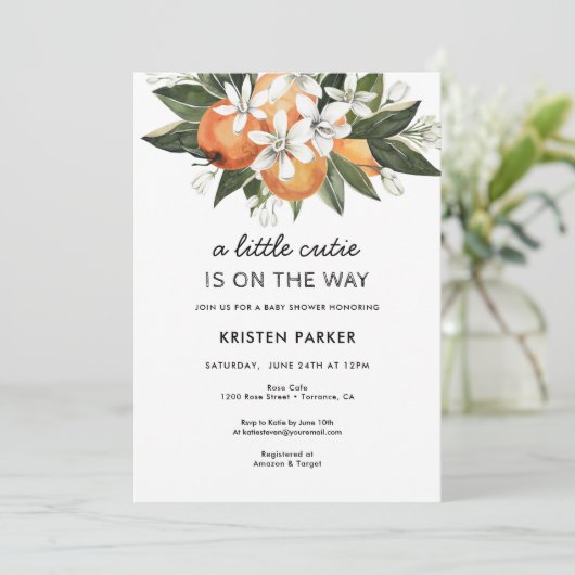 ちょっとの間にかわいい赤ちゃんがやってくる 現代のベイビーシャワー 招待状 (スタンド正面)