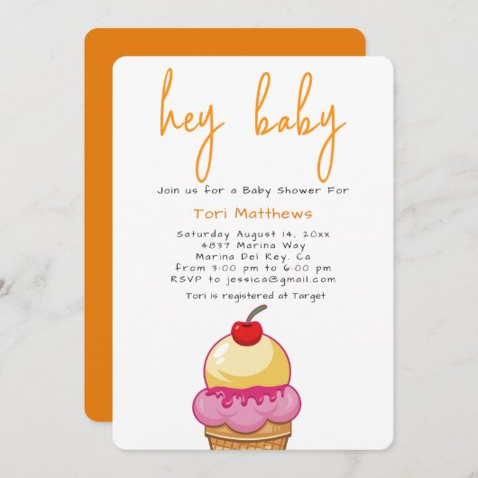 ちょっとベビーのオレンジシャワーの招待状 招待状 (正面/裏面)