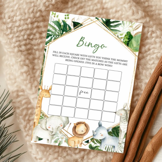 ちょっとワイルドな赤ちゃんのベビーシャワービンゴゲーム (Greenery Jungle Baby Shower  Bingo Game)