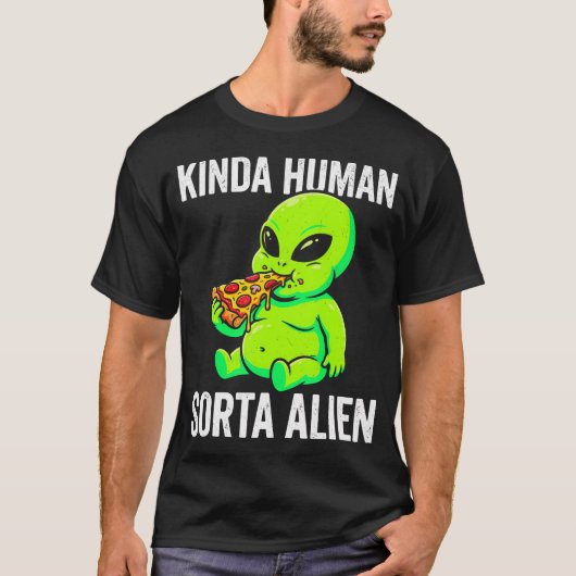 ちょっと人間みたいな宇宙人 おもしろ 太った宇宙人の食事 Tシャツ (正面)