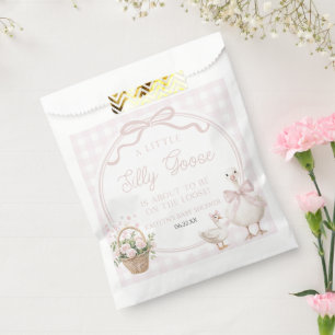 ちょっと変わったガチョウ ピンクの花の飾り付き ベビーシャワー フェイバーバッグ