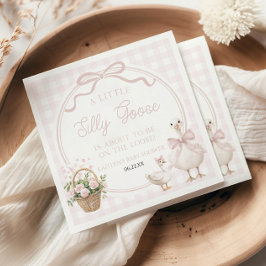ちょっと変わったガチョウ ピンクの花柄リボン ベビーシャワー スタンダードカクテルナプキン