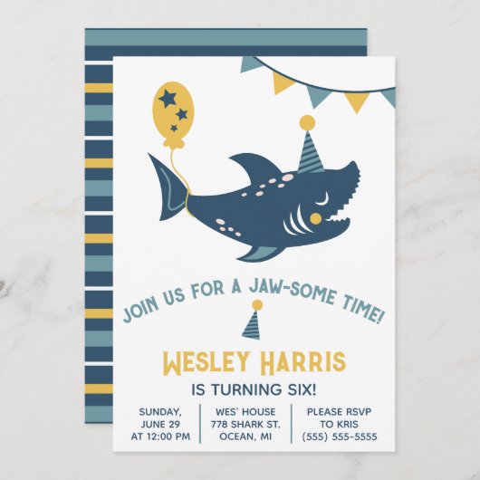 ちょっと待って下さいサメ誕生日パーティー 招待状 (正面/裏面)