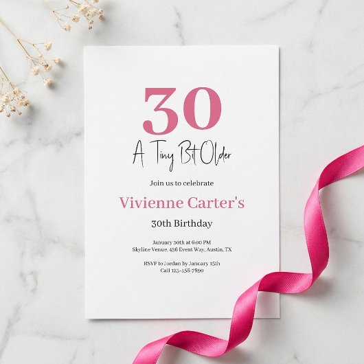 ちょっと歳をとった ピンクの30歳の誕生日パーティー 招待状