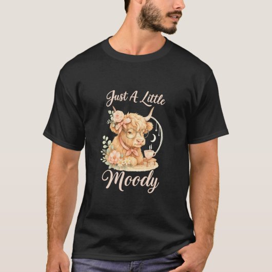 ちょっと気分が落ちてるかわいいハイランドカウの雰囲気 Tシャツ (正面)