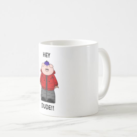 「ちょっと男」のプレストンのブタのフード付きスウェットシャツの男の子のマグ コーヒーマグカップ (正面右)