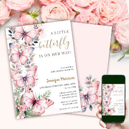 ちょっと蝶々が来たぞ!女の子の赤ちゃんシャワー 招待状
