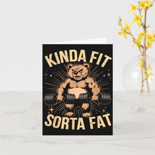 ちょっぴりフィットかな ちょっとデブ - 面白いジムベアのウェイトリフティング カード (黄色い花)