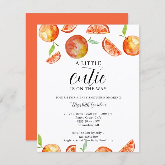 ちょっぴり予算に優しいベイビーシャワー「キュートな赤ちゃんがやってくる」 (正面/裏面)