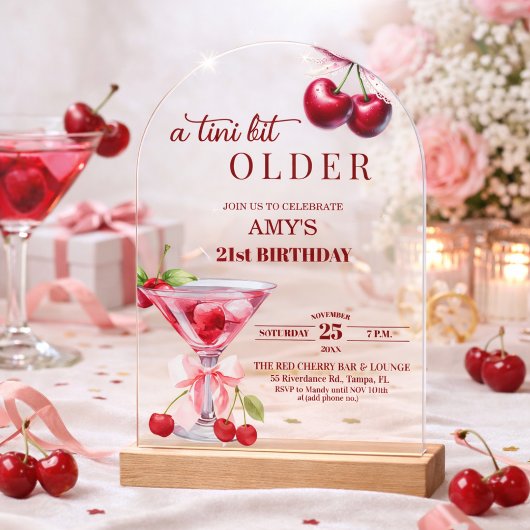 ちょっぴり大人なチェリーマティーニ 21歳の誕生日 アクリル招待状